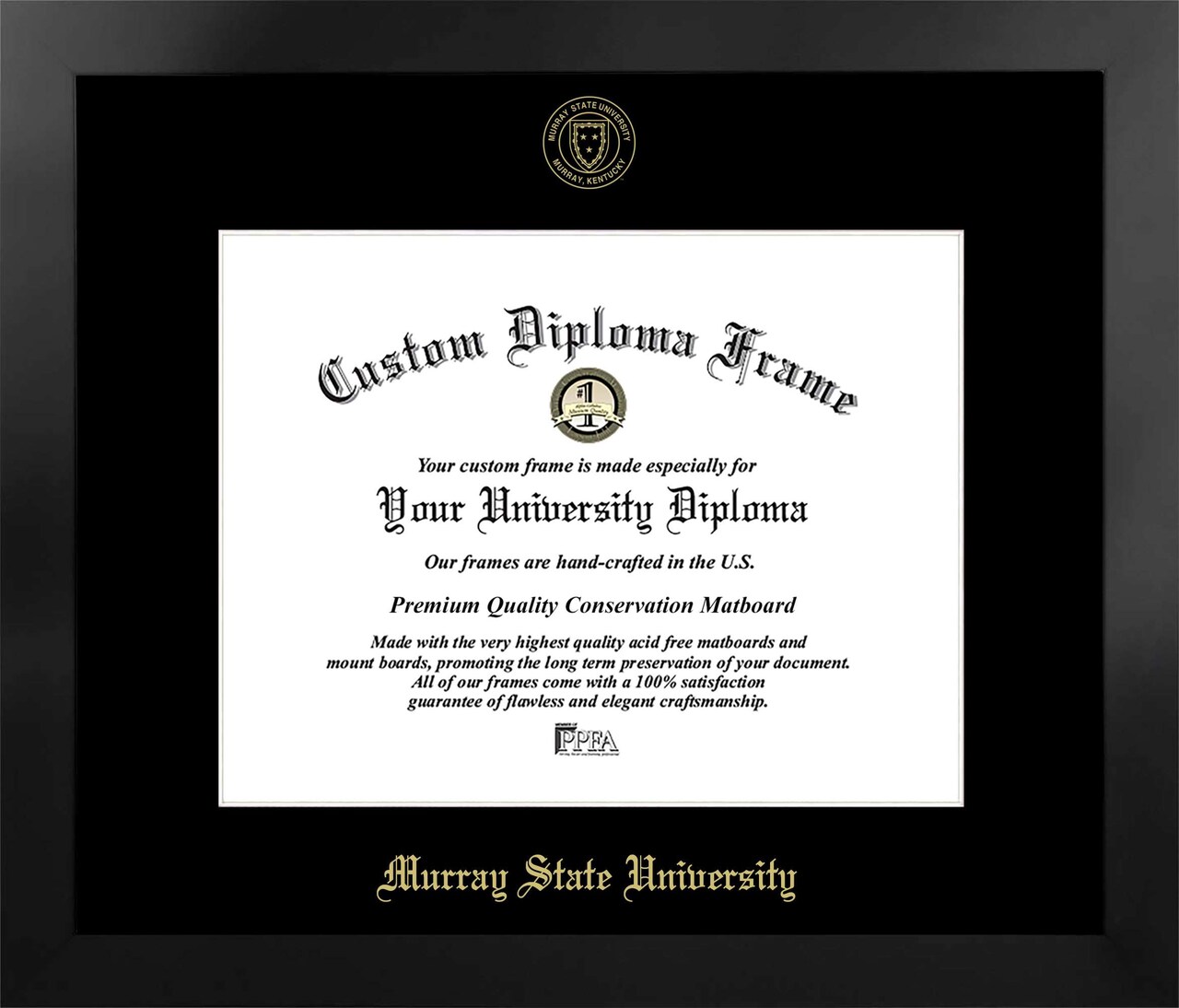 Murray State University 14w x 11h Manhattan Black Single Mat Gold Embossed Diploma Frame with Bonus Campus Images Lithograph (value savings at $59)